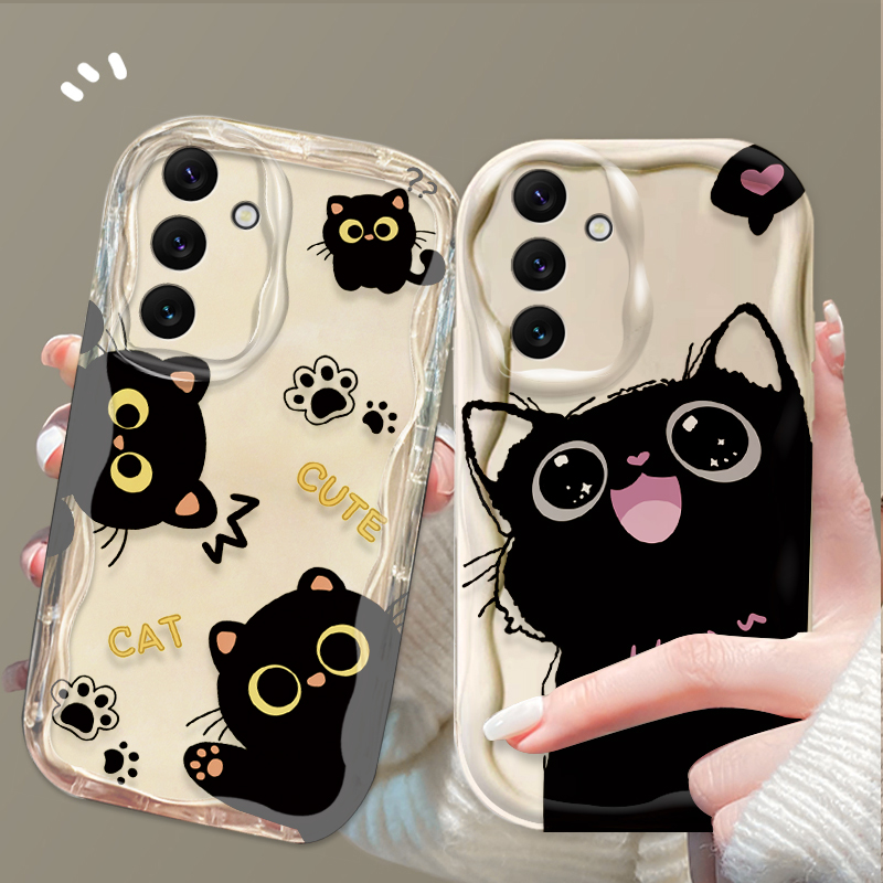 Samsung Galaxy A55 - Coque chat noir à grands yeux,